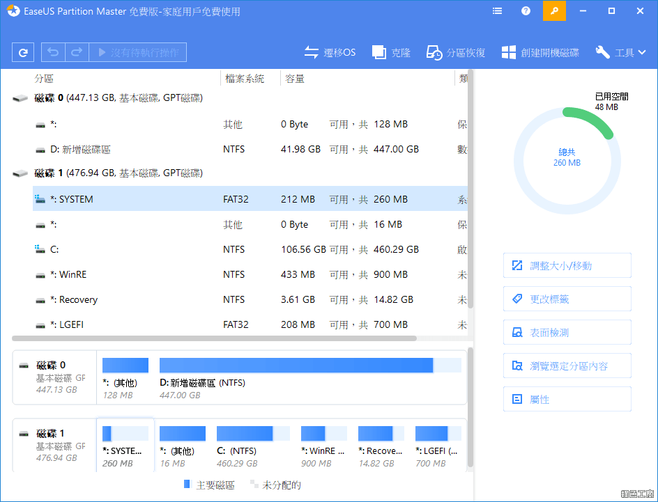 EaseUS Partition Master 硬碟分割磁区调整工具